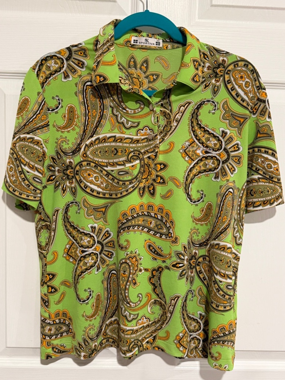 Bright Green Paisley Short Sleeve Blouse